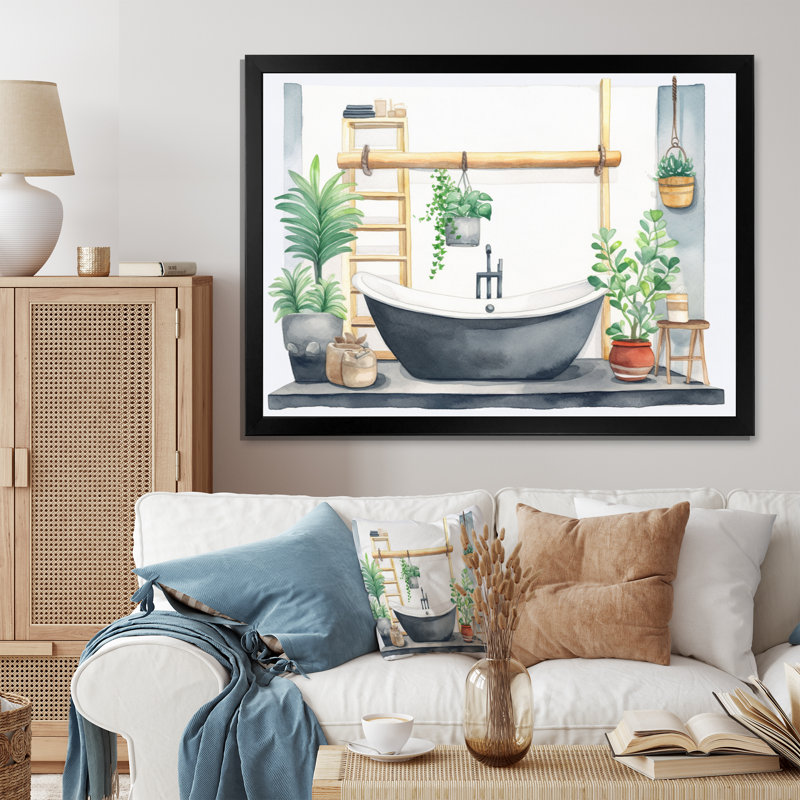 "Natural Bathroom Decor VI", reproduction d'art sur toile, H 12 po x l 20 po x P 1 po, Cadre simple noir