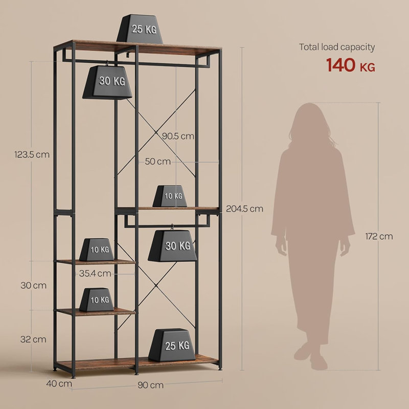 Mahurin 90cm Clothing Rack, Black/Vintage Wood