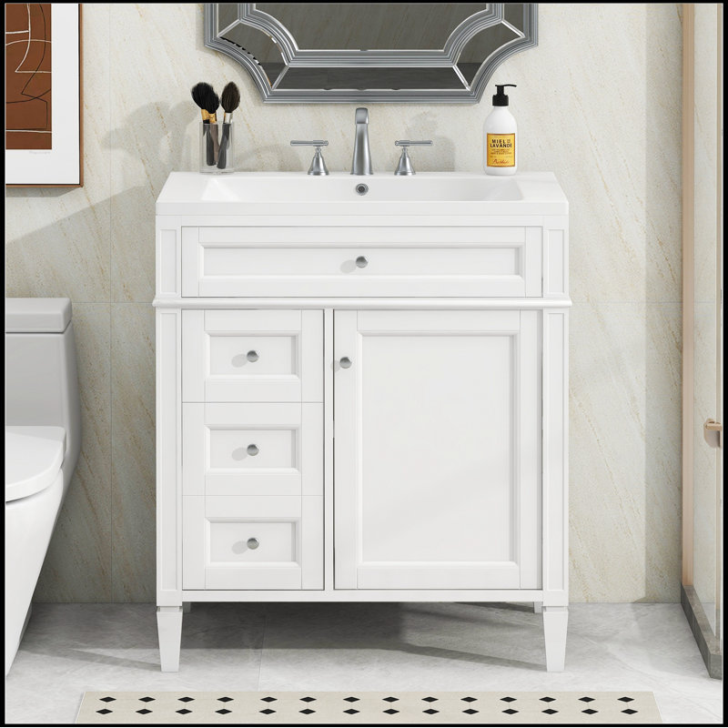 30'' Bathroom Vanity with Top Sink, Modern Bathroom Storage Cabinet, White