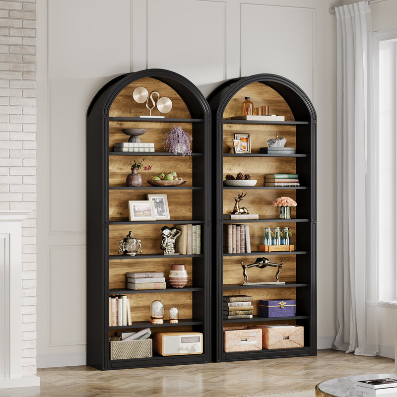 Set Of 2 Tall Arched Bookshelf, Brown