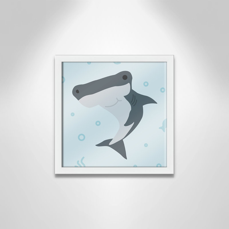 Impression sur papier Happy Hammerhead, H 12 po x l 12 po x P 1,18 po, Encadré de boîte argent