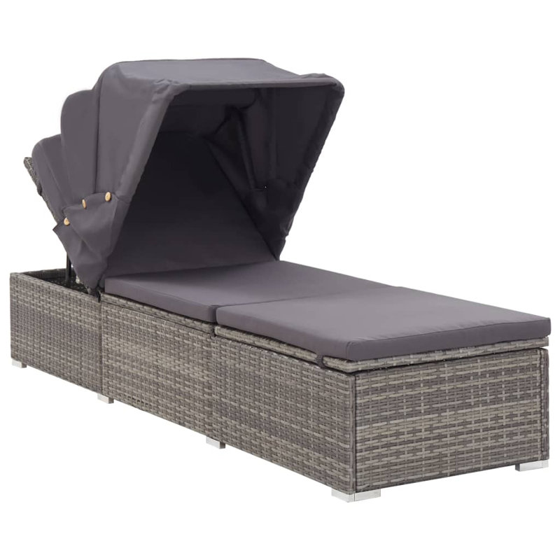Chaise longue en rotin gris et gris foncé, Coussin gris / cadre gris