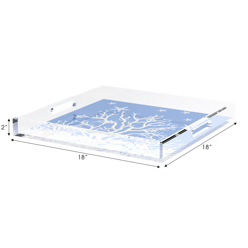 Coral Reef Acrylic Square Decorative Tray, Blue, 18"W x 18"D x 2"H