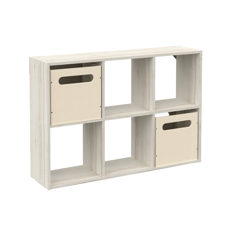 Mini-organisateur de bureau ou mural à 6 cubes avec 2 bacs de rangement pliables, Teck vieilli