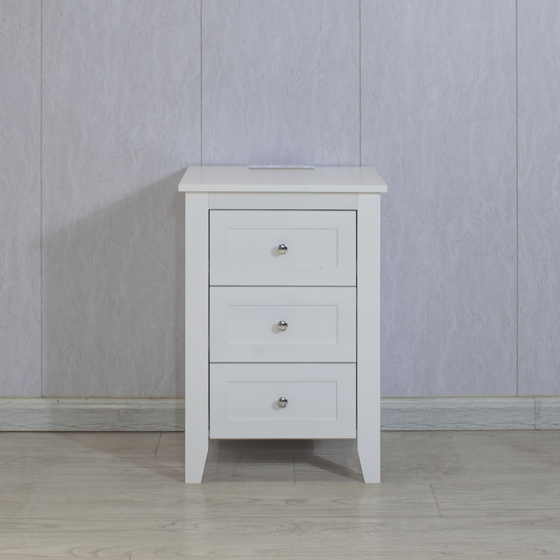 Table de chevet blanche moderne avec prise de courant et ports - Table de chevet décorative de salon