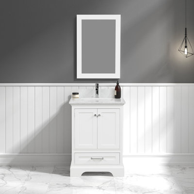 Hallam 25'' Single Bathroom Vanity with Carrara Marble Top with Mirror