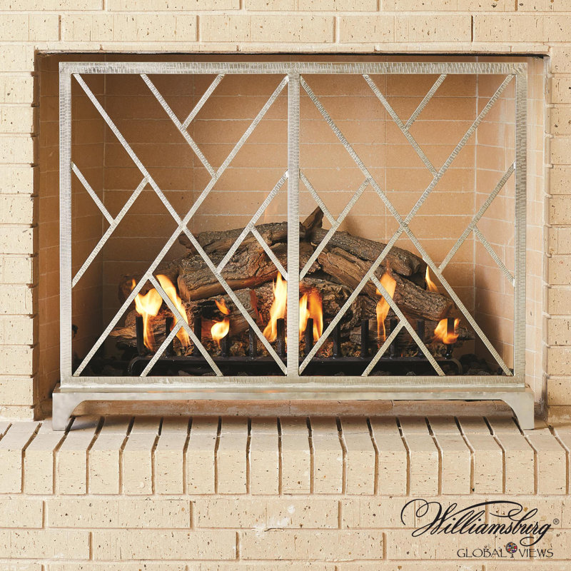 Chinoise Fret Fireplace Screen, Nickel