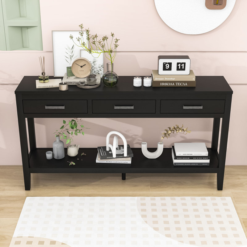 Console d'entrée avec 3 tiroirs et tablette inférieure pour le couloir ou la chambre à coucher, Noir