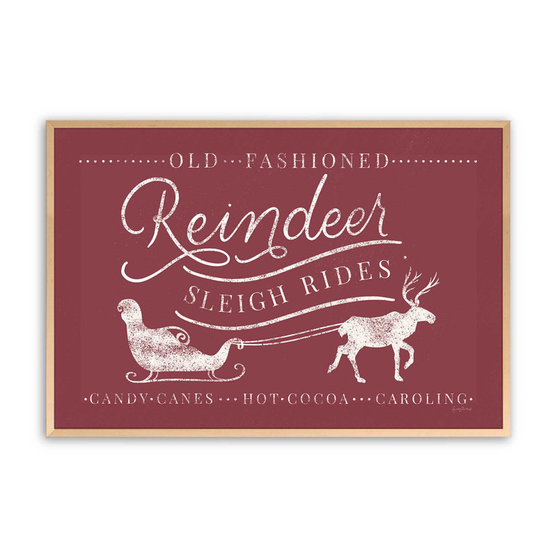 «Classic Reindeer Sleigh Rides», impression de signe, Érable brut encadré, H 25 po x l 37 po