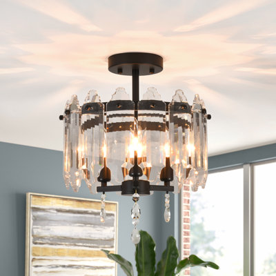3 Light Modern Luxury Crystal Semi-Flush Mount Ceiling Fixture