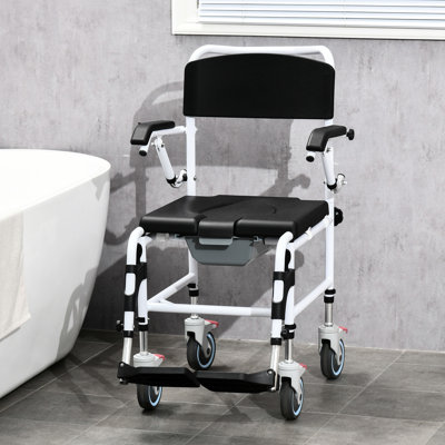 Accessible, siège de 17 po de largeur, noir, imperméable, seau amovible pour chaise de douche à roulettes avec poignées ergonomiques, aide aux personnes à mobilité réduite