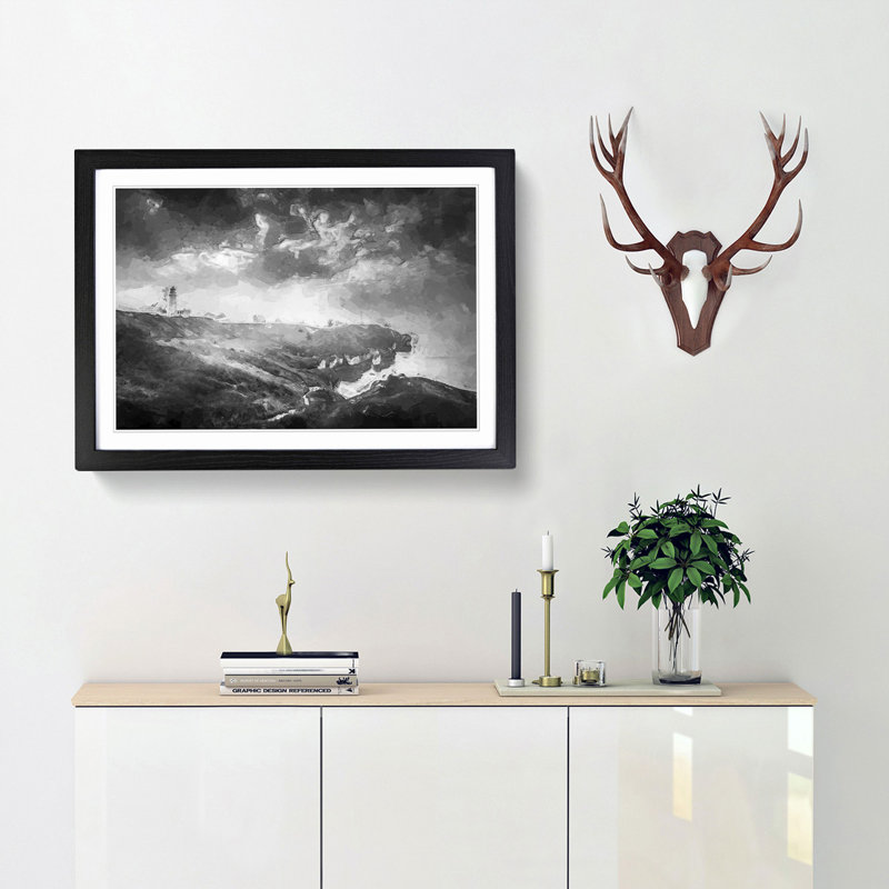 Moody Lighthouse and Seascape - Picture Frame Graphic Art Print, 62cm H x 87cm W x 2cm D, Black Framed