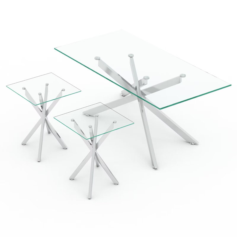Silver Glass Top 3-Piece Coffee and End Table Set