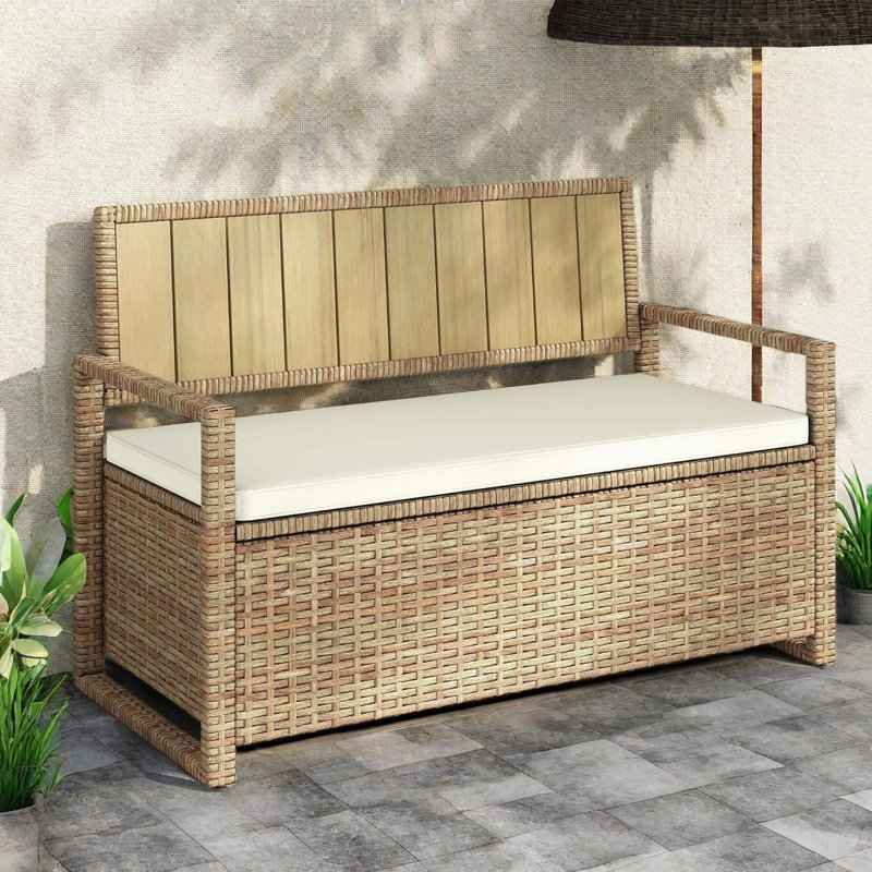 Banc de rangement extérieur en osier Anatolio, Brun