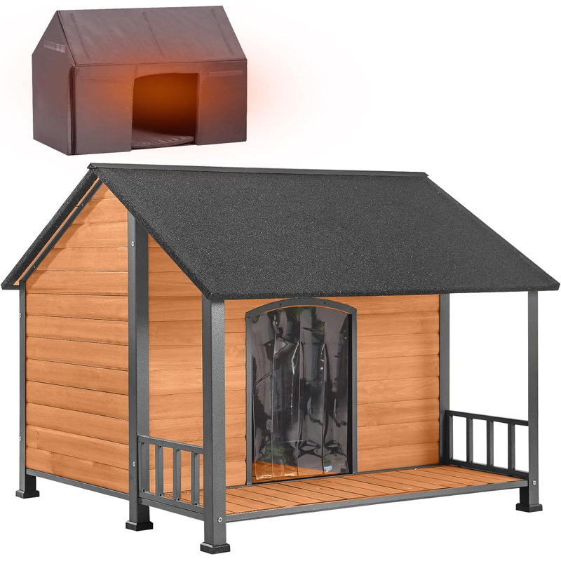Large Insulated Wooden Dog House with Porch and Asphalt Roof