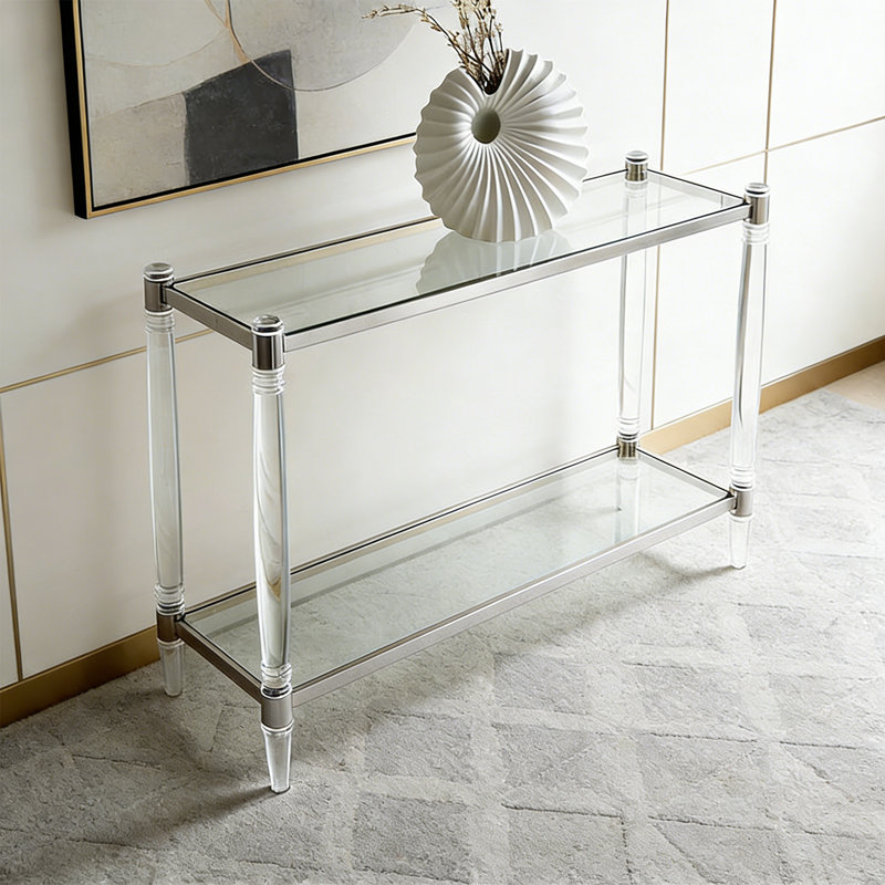 Console simple en verre transparent acrylique, H 31,5 po x l 55,12 po x P 13,78 po, Transparent / Argent