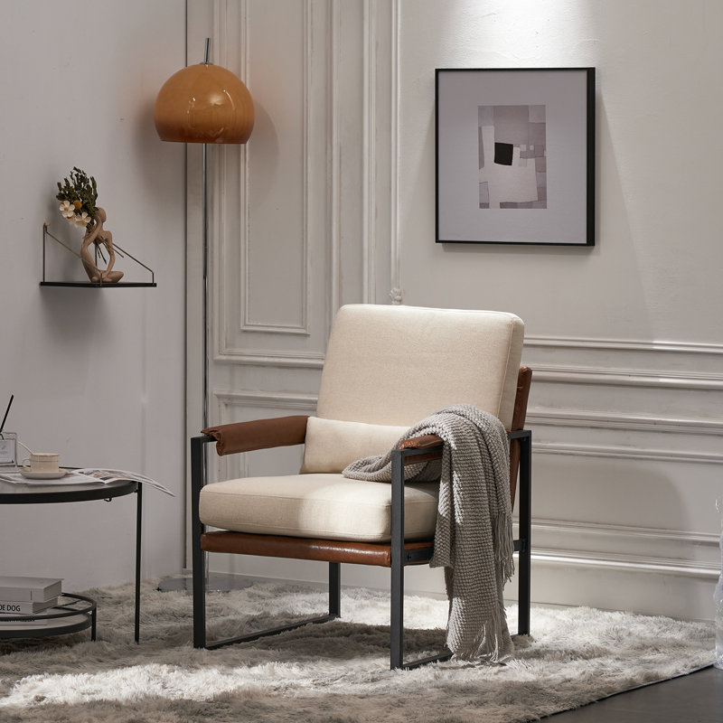 Fauteuil l 24,8 po Riner, Mélange de lin blanc
