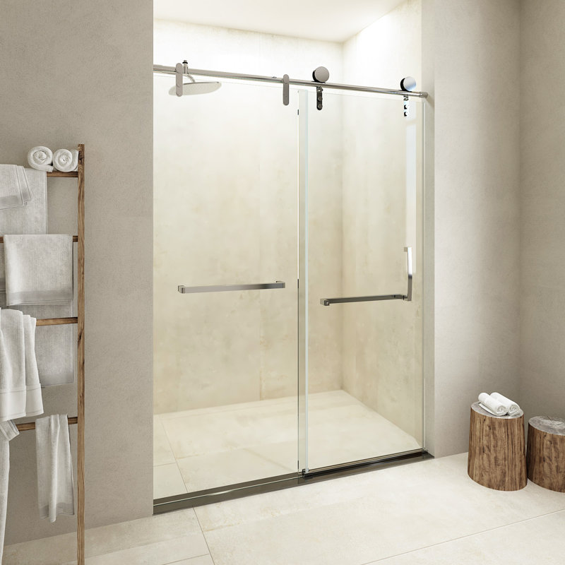 56-60'' W X 76'' H Single Sliding Frameless Shower Door with Clear Glass, Chrome