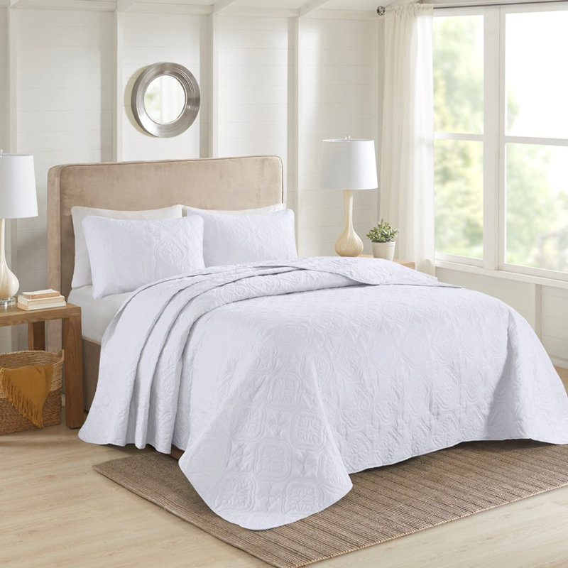 Couvre-lit réversible blanc pour très grand / très grand lit - 3 pièces, en microfibre et de qualité supérieure, lavable à la machine en microfibre, rembourré, luxueux,