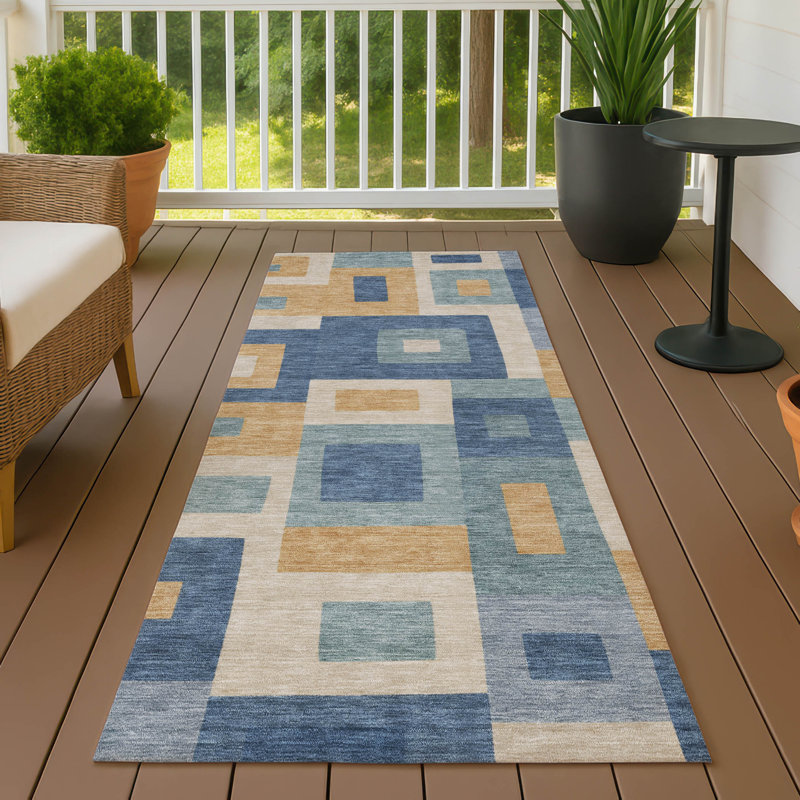 Tapis géométrique Chantille ACN3083 lavable à la machine pour intérieur/extérieur, Baltique, 2 pi 3 po x 7 pi 6 po