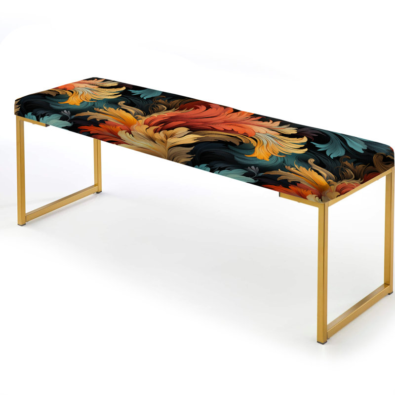 Banc abstrait tapissier doré, Peint en damas, feuilles colorées - abstrait