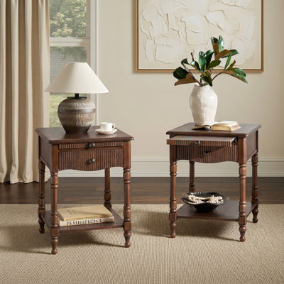 Falgout Transitional 20"W 26"Tall 1-Drawer Fluted Curved End Table with Pull-out Tray
