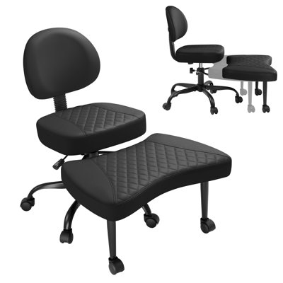 Fauteuil de méditation ergonomique à pieds croisés, fauteuil de bureau pivotant à 360 ° avec roulettes, fauteuil TDAH avec repose-pieds, soutien lombaire, dossier et siège à hauteur réglable plus large, fauteuil en similicuir à genoux pour le yoga