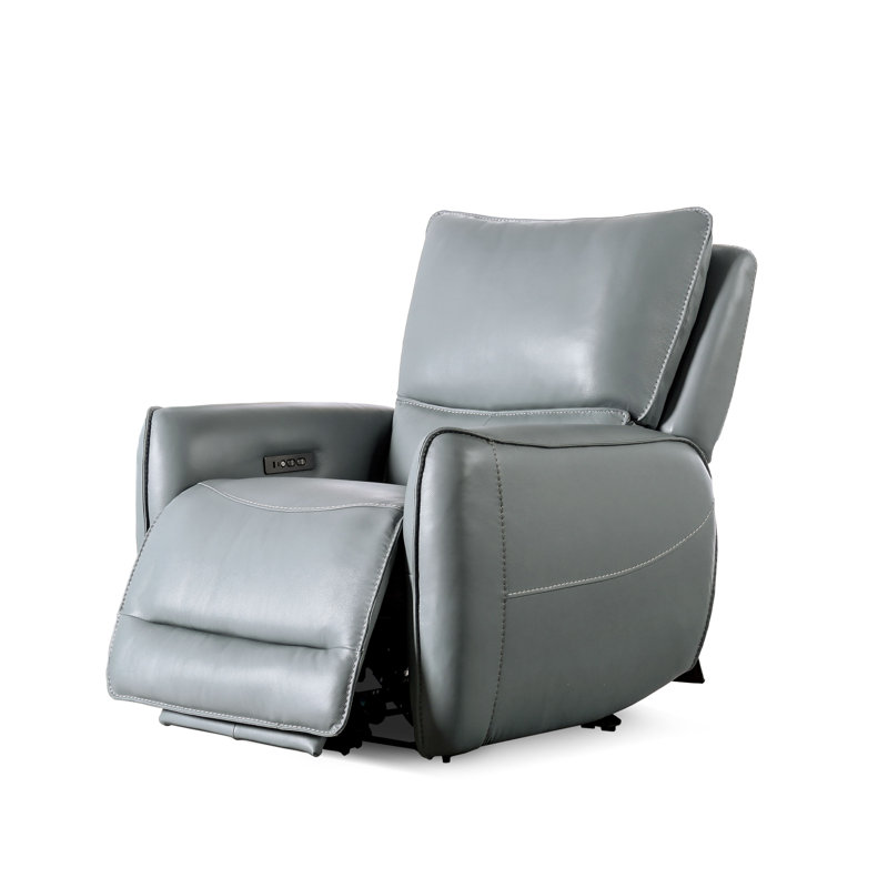 Fauteuil inclinable mural en cuir véritable de 38 po de large Chelo, Cuir fleur bleu pâle