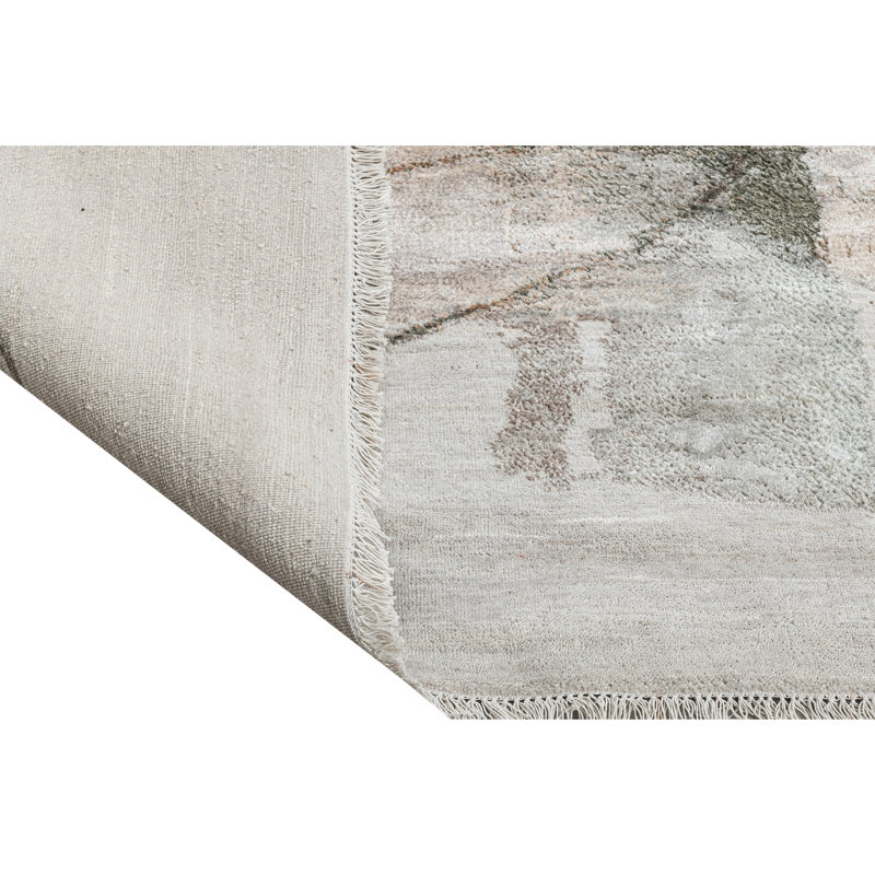 High-Quality Hand-Knotted Grey And Natural Area Rug, Rectangle 8' x 10'
