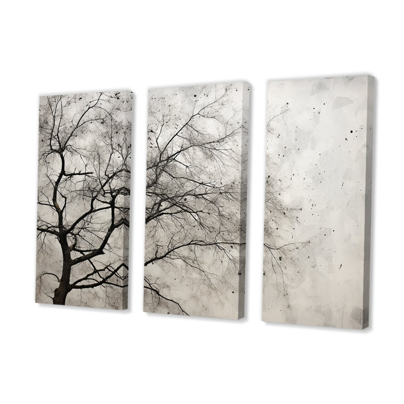 Minimalism White Tree Pine Dream I - Tree Pine Wall Art Set, 28" H x 36" W x 1" D, Wrapped Canvas
