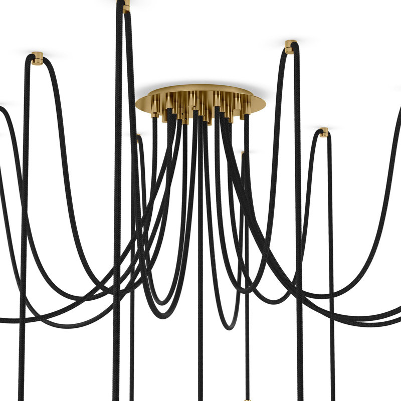 Spider 13 - Light LED Chandelier, Marbled Matte Glass, Burnished Brass