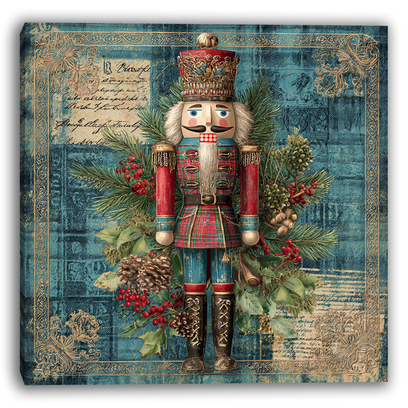 Elegant Teal Nutcracker Wrapped Canvas Wall Art
