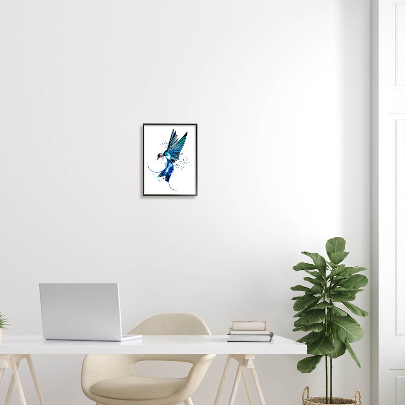 «Blue Bird Flying Wings» par Sebastian Grafmann, Giclée encadrée noir minuit, H 14 po x l 11 po x P 1,5 po
