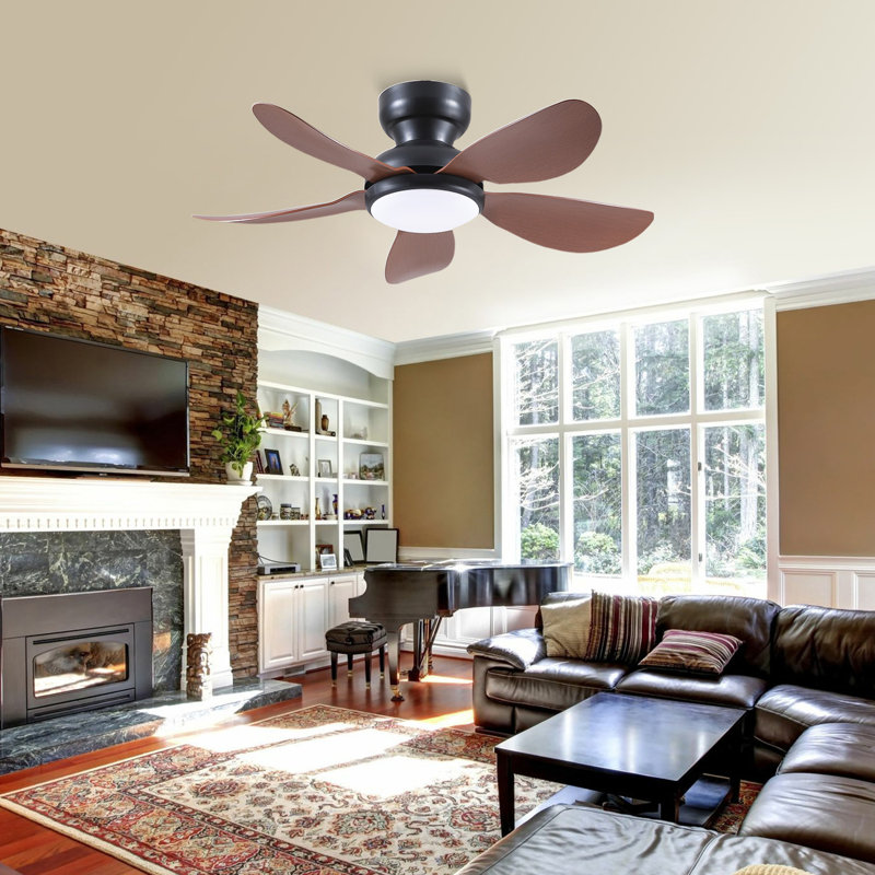 Ventilateur de plafond encastré avec lumière et télécommande / app, 32" Wide, Brown
