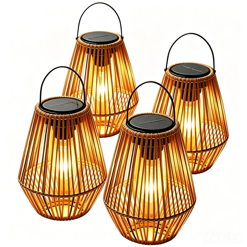 Lanterne solaire en rotin solaire, lumières décoratives d'extérieur, lueur ambiante blanche chaude et imperméable, éclairage automatique du crépuscule à l'aube pour le jardin, le patio, le porche et la décoration extérieure