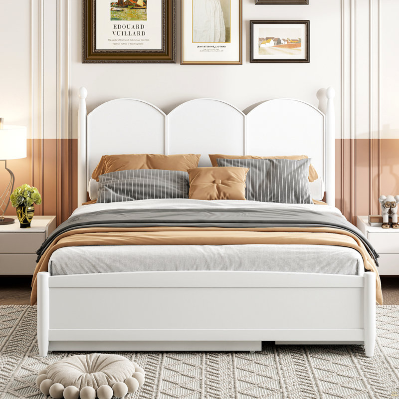 Grand lit plateforme avec 2 grands tiroirs, lit gigogne simple TG, blanc