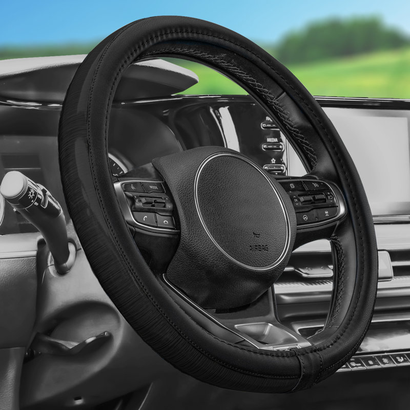 Galaxy13 Metallic Striped Steering Wheel Cover, Black