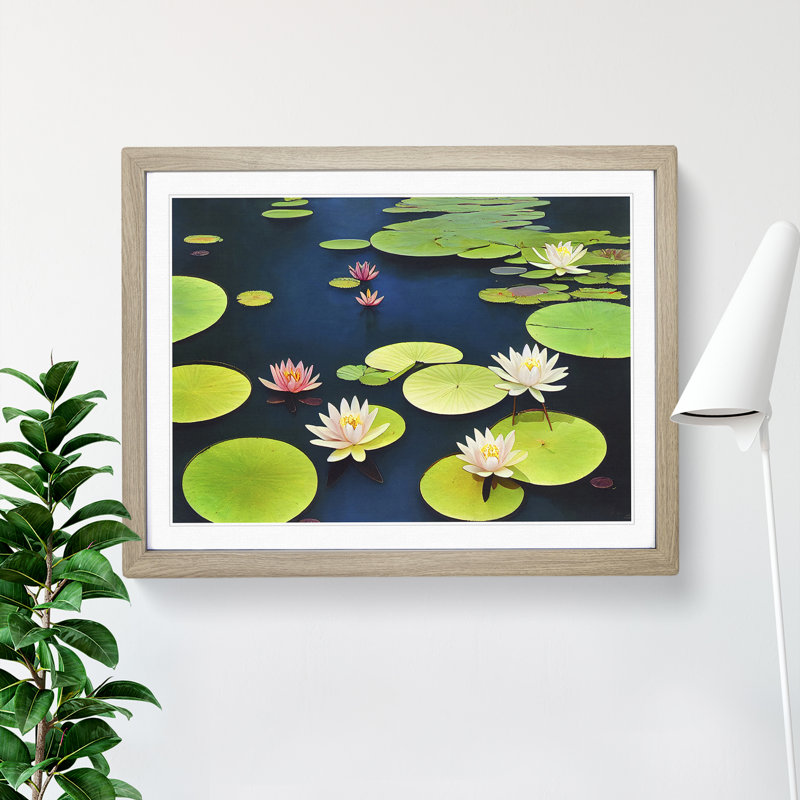 Extraordinary Water Lily Pond 1 Piece Single Picture Frame Wall Art, 46cm H x 64cm W x 2cm D, Oak