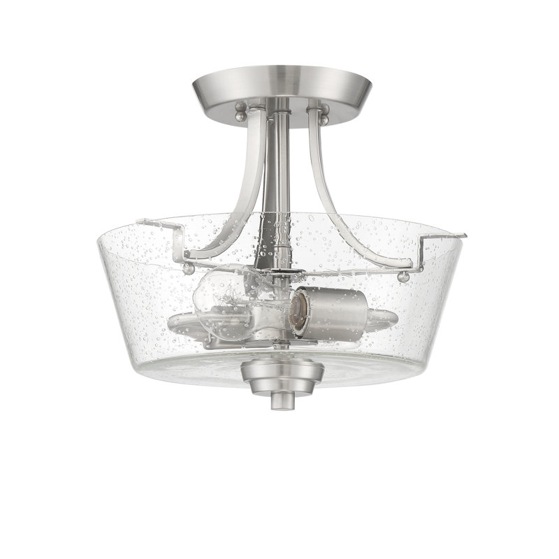 Winn Glass Semi Flush Mount, Brushed Polished Nickel