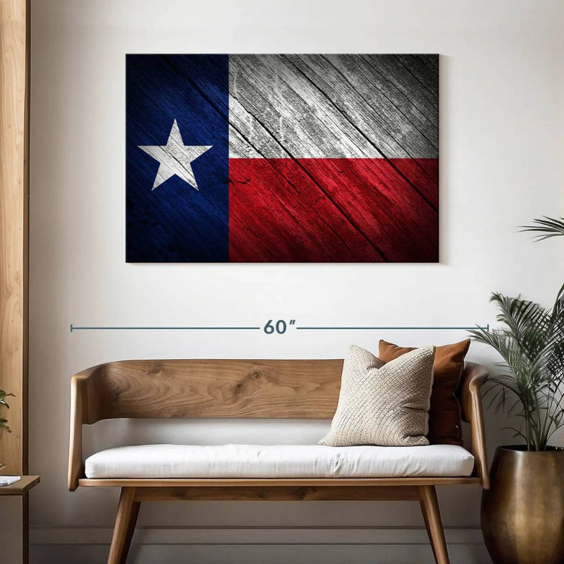 Drapeau de Borges au Texas sur bois, H 30 po x l 45 po