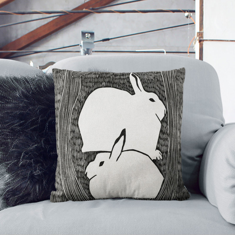 Two Snow Hares Square Throw Cushion, White, 40cm H x 40cm W x 15cm D