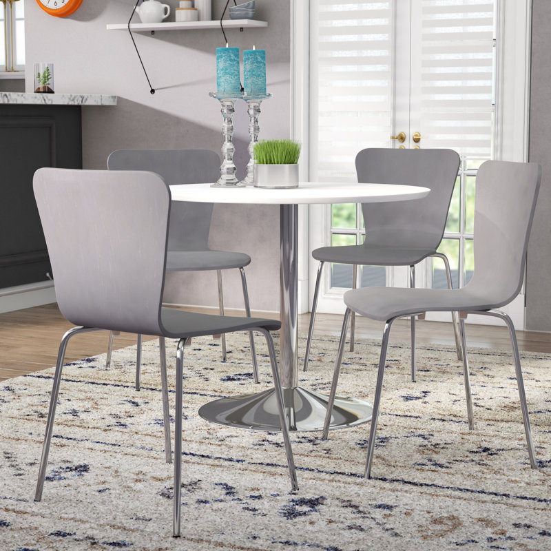 Theotis Pedestal Dining Set, Gray, 5 Pieces: 1 Table, 4 Chairs