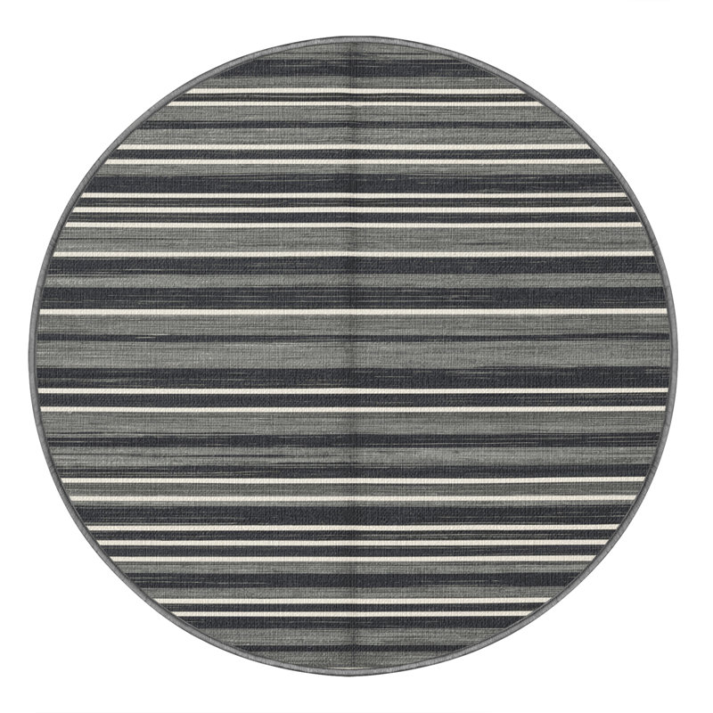 Washable Steel Gray White Striped Area Rug, Rectangle 7' x 9'