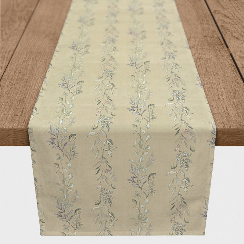 Amear Rectangular Floral Table Runner, 72" x 16", Tan