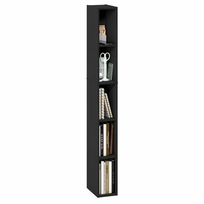 Tamson Book Shelf, 5-Tier Tall Narrow Bookshelf, Standing Bookcase with 15.2 cm Width Storage Shelf, 23.6 x 15.0 x 131.8 cm, for Organization Storage, for Living Room, Bedroom, Home Office, Blackwood