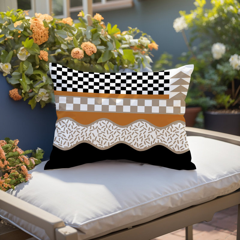 Coussin lombaire intérieur / extérieur Trix Abstract, Rectangle H 14 po x l 20 po, Orange