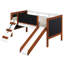 Lit mezzanine simple avec panneaux coulissants et tableau noir, conception en chêne cerisier blanc, fixe pour accès, système à 13 lattes, structure en bois, encourage la créativité, zone de sommeil confortable dans le tableau noir,