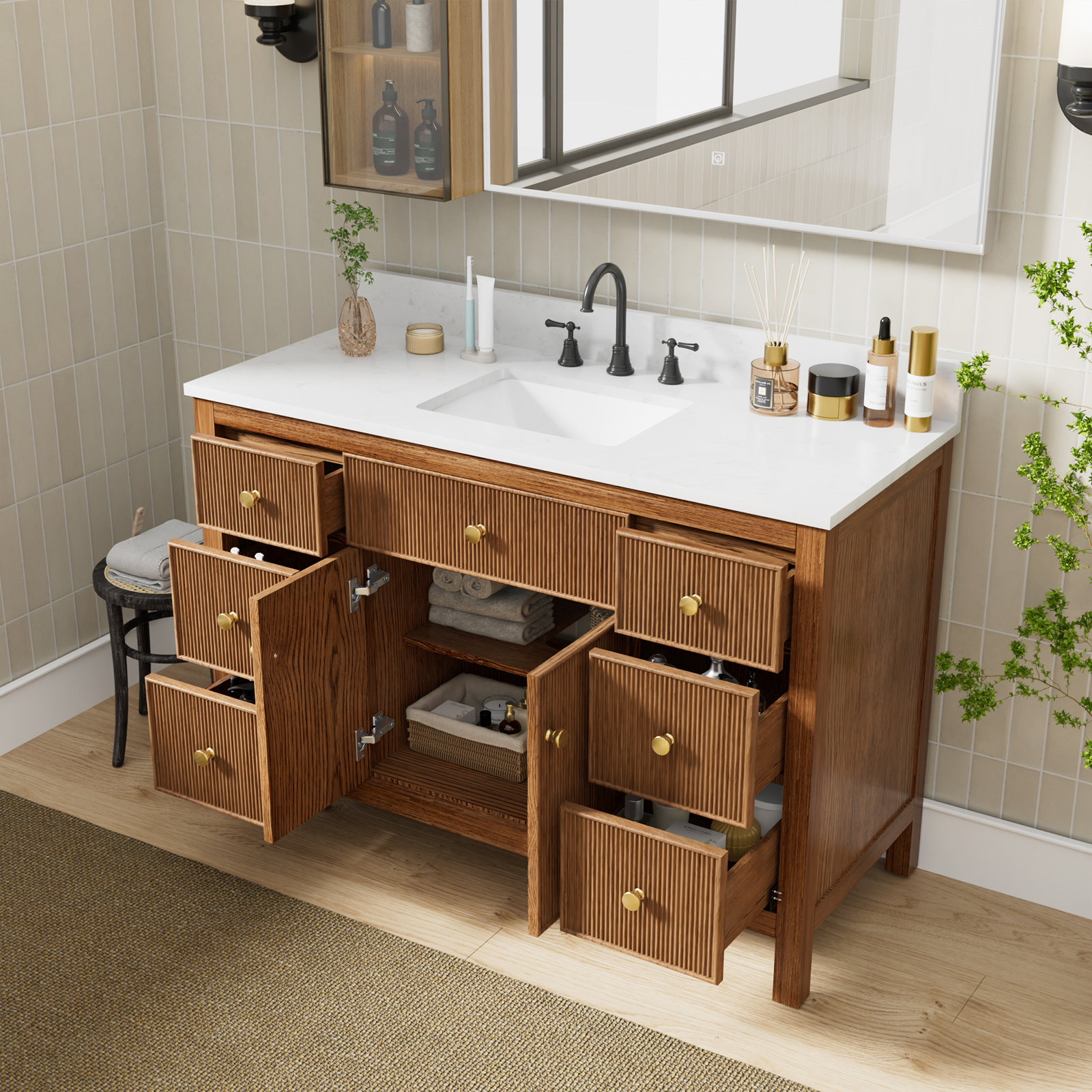 Dee 48" Single Bathroom Vanity, Brown/Gold