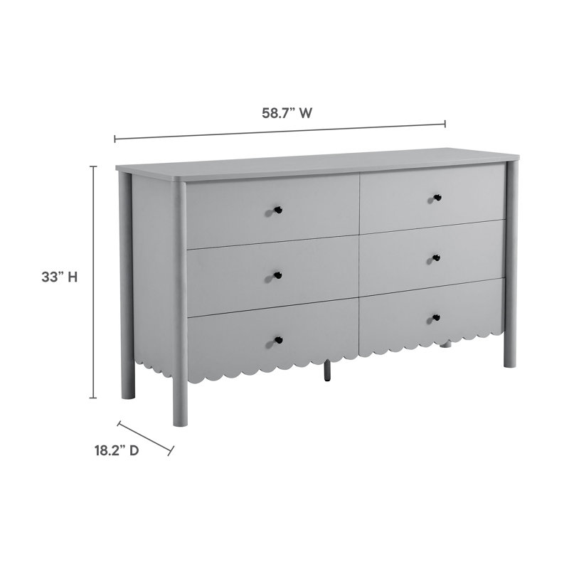 Commode 6 tiroirs Emmeline, Gris clair