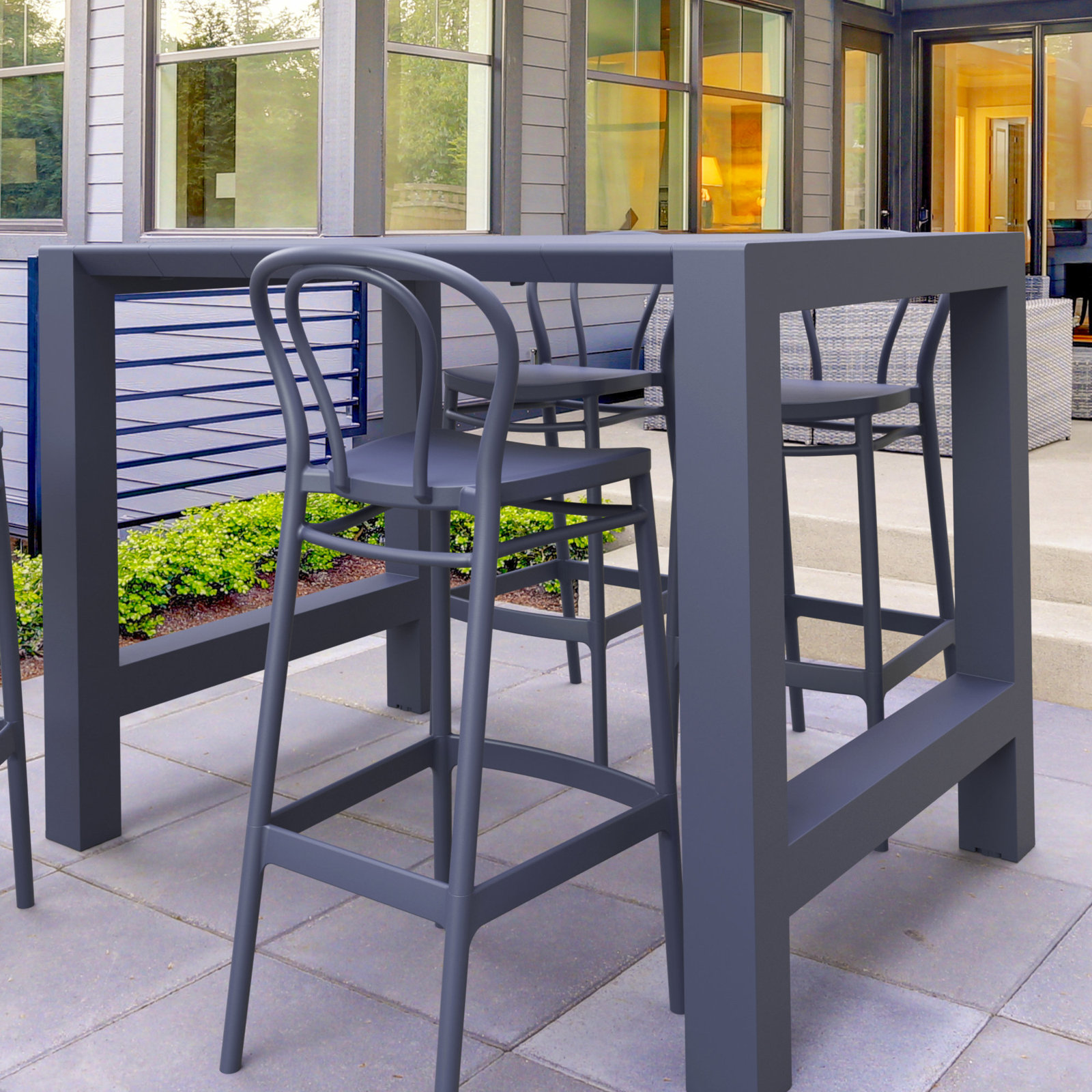 Farrah 41.7'' Solid Back Outdoor Bar Stool, Dark Gray, Bar Stool (29.5" Seat Height)